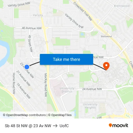 Sb 48 St NW @ 23 Av NW to UofC map