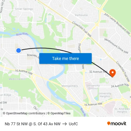 Nb 77 St NW @ S. Of 43 Av NW to UofC map