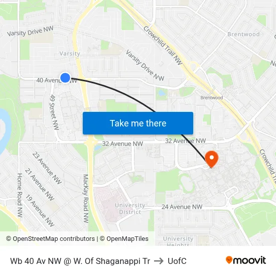 Wb 40 Av NW @ W. Of Shaganappi Tr to UofC map