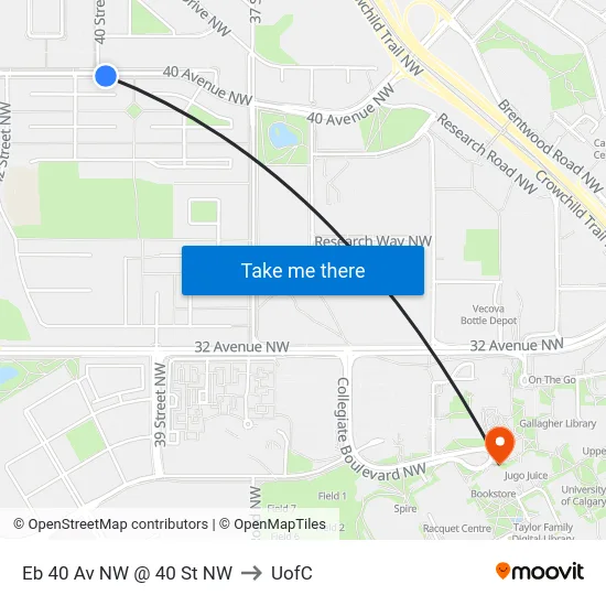 Eb 40 Av NW @ 40 St NW to UofC map