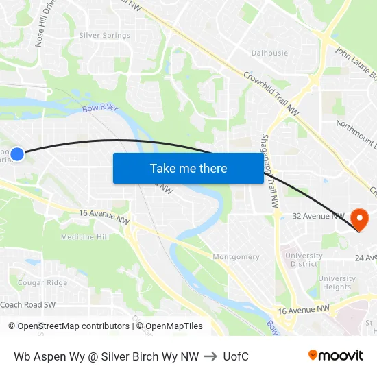 Wb Aspen Wy @ Silver Birch Wy NW to UofC map