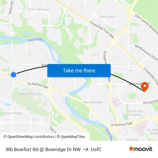 Wb Bowfort Rd @ Bowridge Dr NW to UofC map