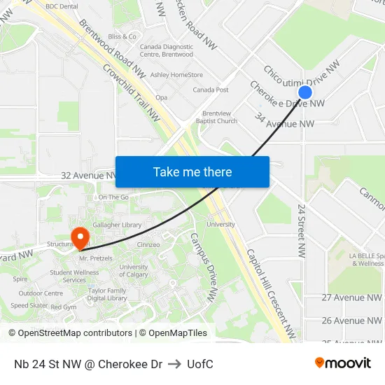 Nb 24 St NW @ Cherokee Dr to UofC map
