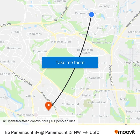 Eb Panamount Bv @ Panamount Dr NW to UofC map