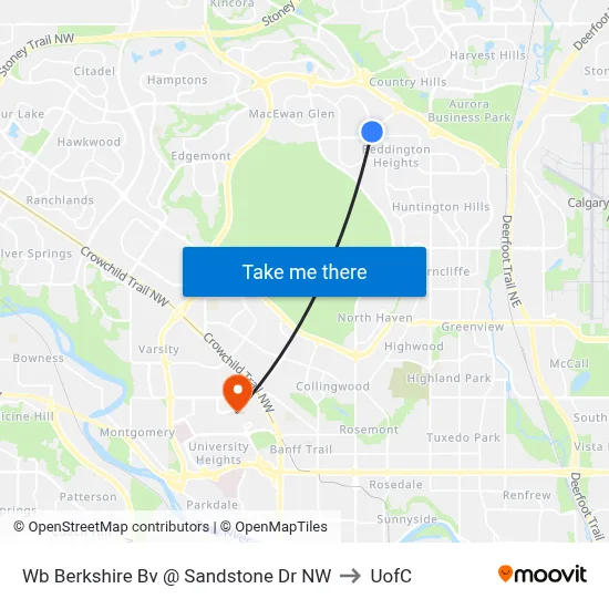 Wb Berkshire Bv @ Sandstone Dr NW to UofC map