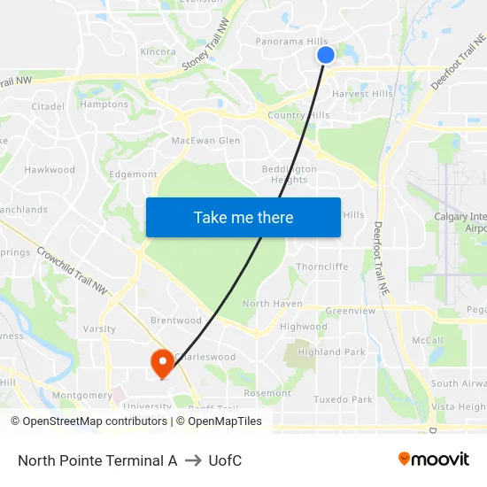 North Pointe Terminal A to UofC map
