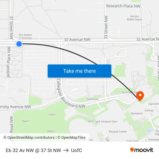 Eb 32 Av NW @ 37 St NW to UofC map
