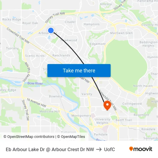 Eb Arbour Lake Dr @ Arbour Crest Dr NW to UofC map