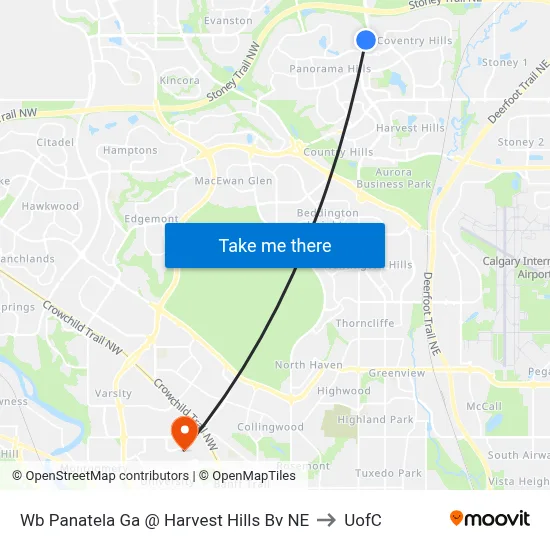 Wb Panatela Ga @ Harvest Hills Bv NE to UofC map