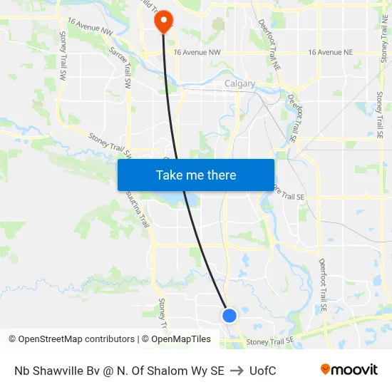 Nb Shawville Bv @ N. Of Shalom Wy SE to UofC map
