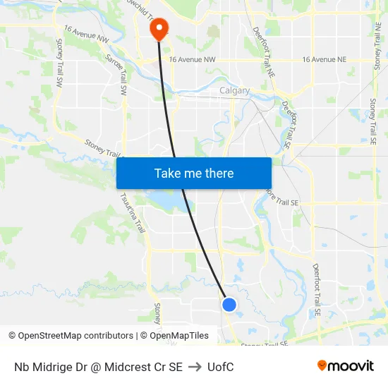 Nb Midrige Dr @ Midcrest Cr SE to UofC map