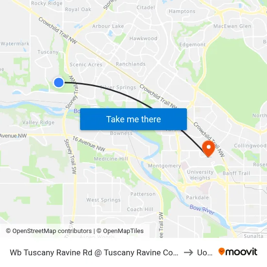 Wb Tuscany Ravine Rd @ Tuscany Ravine Co NW to UofC map