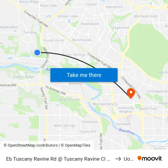 Eb Tuscany Ravine Rd @ Tuscany Ravine Cl NW to UofC map