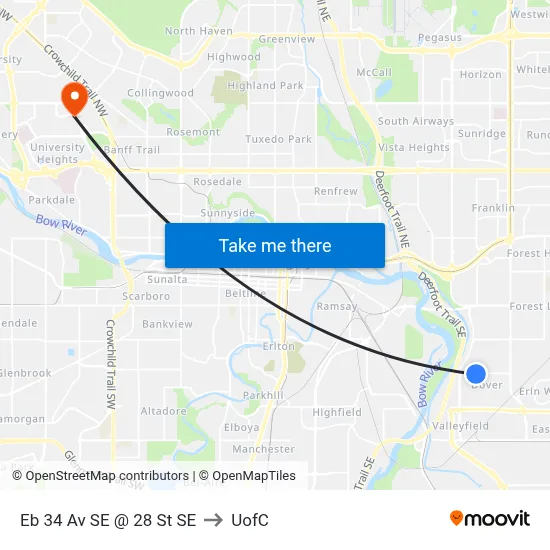Eb 34 Av SE @ 28 St SE to UofC map