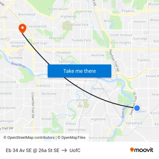 Eb 34 Av SE @ 26a St SE to UofC map