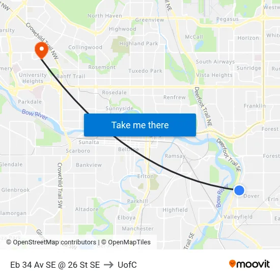Eb 34 Av SE @ 26 St SE to UofC map