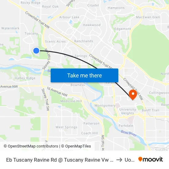 Eb Tuscany Ravine Rd @ Tuscany Ravine Vw NW to UofC map