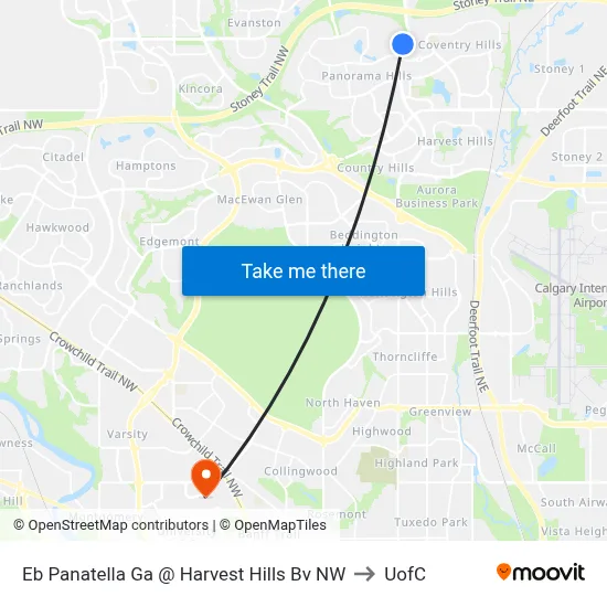 Eb Panatella Ga @ Harvest Hills Bv NW to UofC map