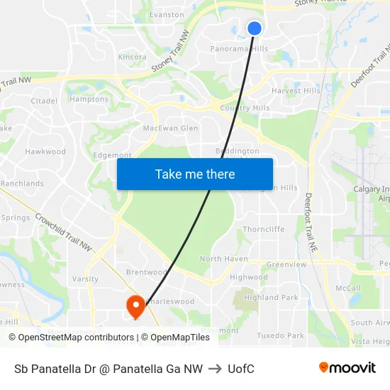 Sb Panatella Dr @ Panatella Ga NW to UofC map