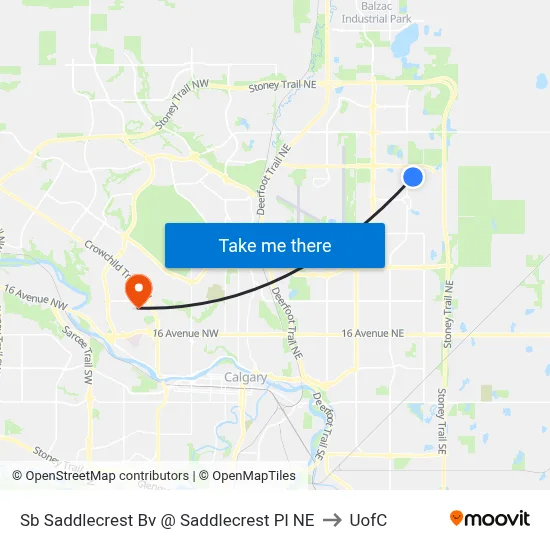 Sb Saddlecrest Bv @ Saddlecrest Pl NE to UofC map
