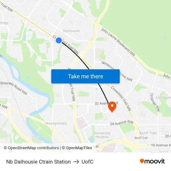 Nb Dalhousie Ctrain Station to UofC map