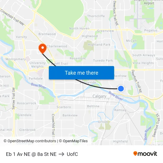 Eb 1 Av NE @ 8a St NE to UofC map