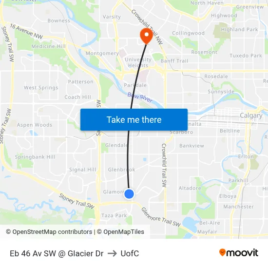 Eb 46 Av SW @ Glacier Dr to UofC map