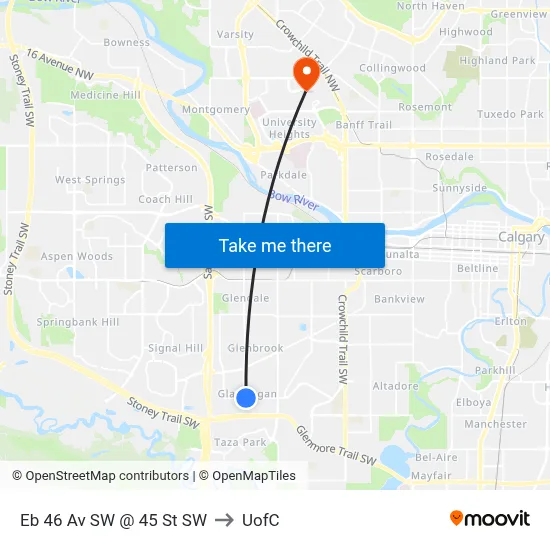 Eb 46 Av SW @ 45 St SW to UofC map