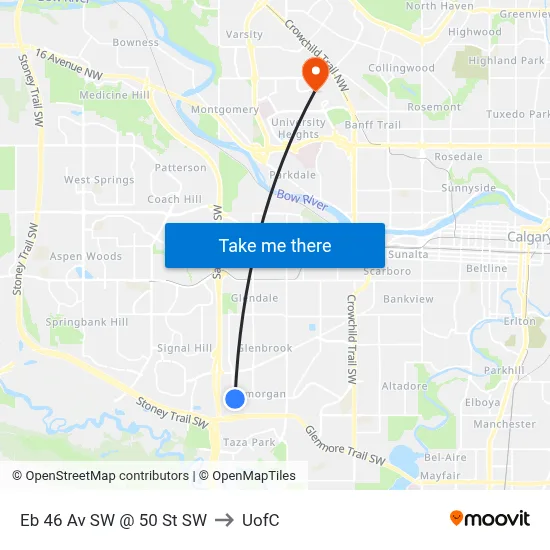 Eb 46 Av SW @ 50 St SW to UofC map