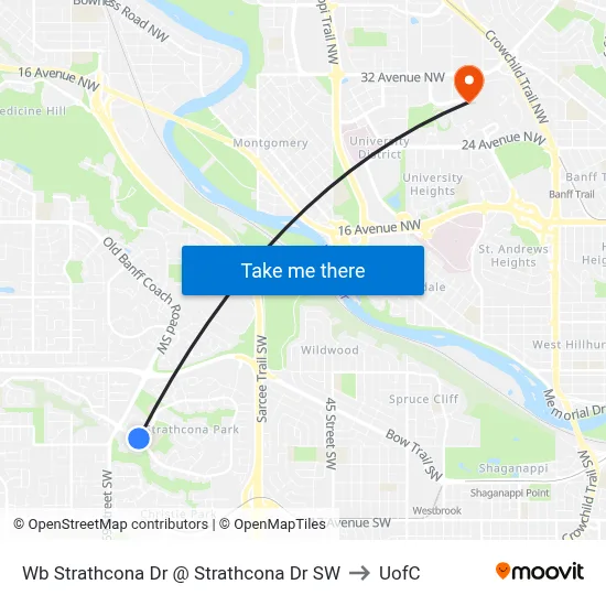 Wb Strathcona Dr @ Strathcona Dr SW to UofC map