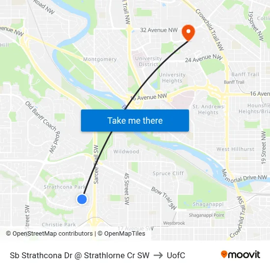 Sb Strathcona Dr @ Strathlorne Cr SW to UofC map