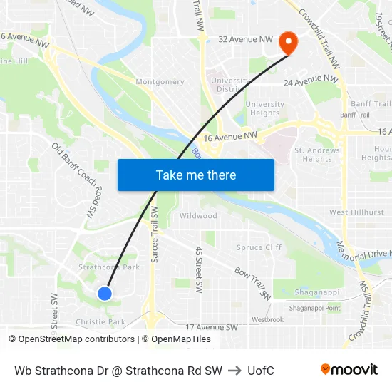 Wb Strathcona Dr @ Strathcona Rd SW to UofC map