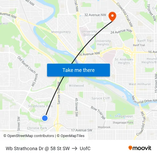 Wb Strathcona Dr @ 58 St SW to UofC map