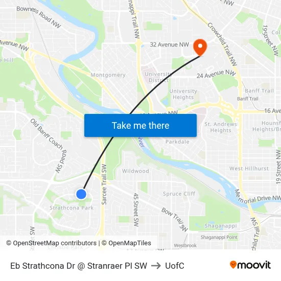 Eb Strathcona Dr @ Stranraer Pl SW to UofC map