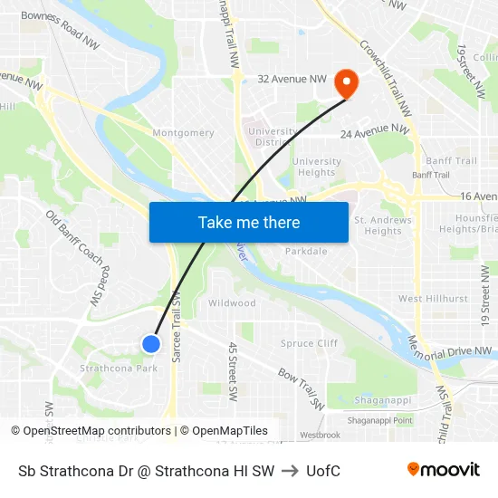 Sb Strathcona Dr @ Strathcona Hl SW to UofC map