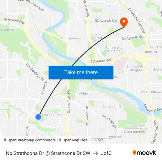 Nb Strathcona Dr @ Strathcona Dr SW to UofC map