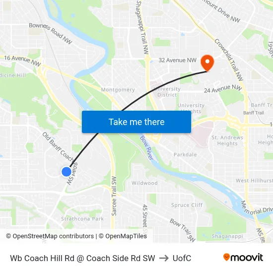 Wb Coach Hill Rd @ Coach Side Rd SW to UofC map