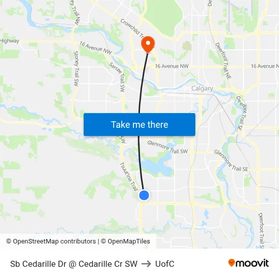 Sb Cedarille Dr @ Cedarille Cr SW to UofC map