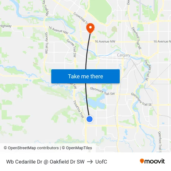 Wb Cedarille Dr @ Oakfield Dr SW to UofC map