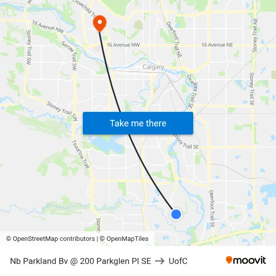 Nb Parkland Bv @ 200 Parkglen Pl SE to UofC map