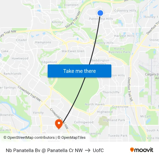 Nb Panatella Bv @ Panatella Cr NW to UofC map