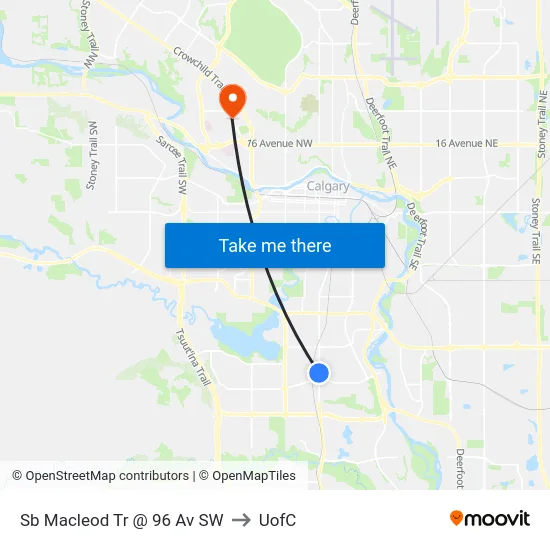 Sb Macleod Tr @ 96 Av SW to UofC map
