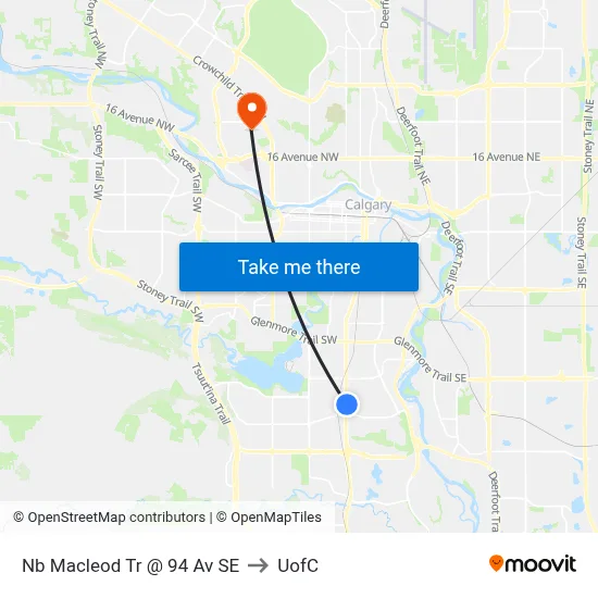 Nb Macleod Tr @ 94 Av SE to UofC map
