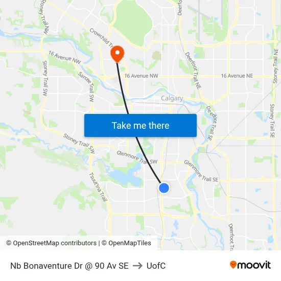 Nb Bonaventure Dr @ 90 Av SE to UofC map