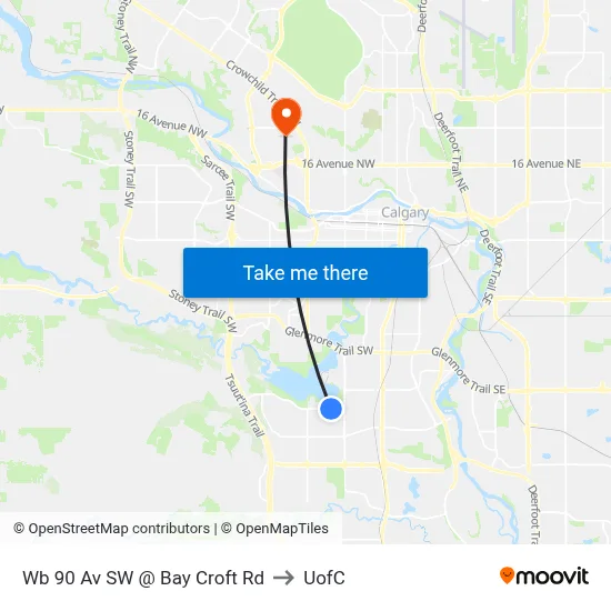 Wb 90 Av SW @ Bay Croft Rd to UofC map