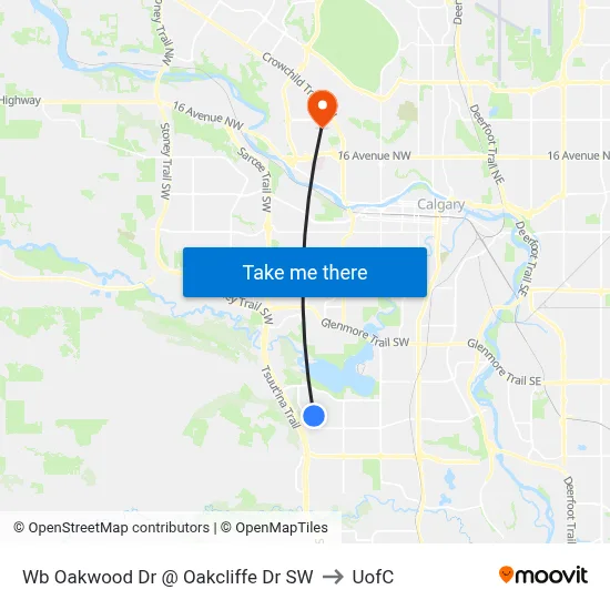Wb Oakwood Dr @ Oakcliffe Dr SW to UofC map