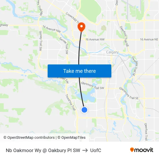 Nb Oakmoor Wy @ Oakbury Pl SW to UofC map