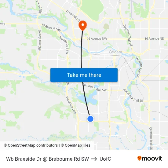 Wb Braeside Dr @ Brabourne Rd SW to UofC map