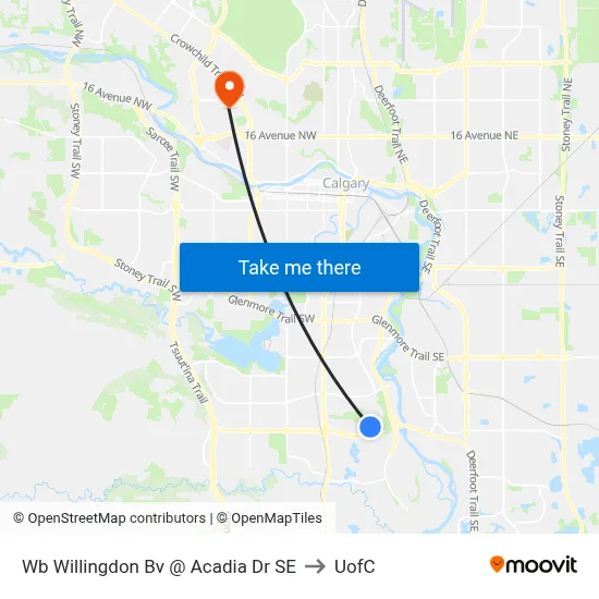 Wb Willingdon Bv @ Acadia Dr SE to UofC map