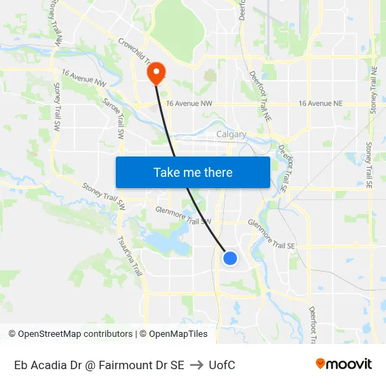 Eb Acadia Dr @ Fairmount Dr SE to UofC map